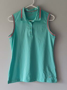 Nike Golf Dri-Fit Sleeveless Collared Performance Polo Shirt Aqua Red Medium